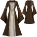 Medieval Collar Bell Sleeve Lace-Up Long Dress Performance Costume Gothic Retro Cosplay Outfit_ecoleips.com