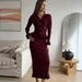 Women's Metal Buckle Two Piece Sweater Dress Set With Ruffles Sexy Style Retro Tight Fit Autumn Winter Dress_ecoleips.com