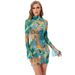 2023 Mesh Printed Round Neck Bell Sleeve Side Slit Bodycon Dress European And American Women's Fashion Summer New_ecoleips.com