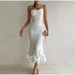 Women's Clothing Spaghetti Ball Ruffle Hem Sleeveless High Waist Bodycon Dress_ecoleips.com