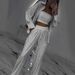 Women's Clothing Loose Casual Sequined Suit Jacket Tube Top Wide Leg Pants Three Piece Set_ecoleips.com