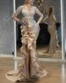 Sexy Gold Bling Night Even Banquet Dress Long Sleeve Lace Pleat Woman Elegant Sequin Prom Evening Party Dresses For Women_ecoleips.com