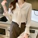 Elegant V-Neck Chiffon Blouse | Flowy Long Sleeve Shirt For Women (Solid Colors, Lightweight & Breathable)_ecoleips.com