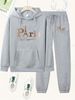 Women's Autumn And Winter Casual Fashion Paris Letter Pattern Printed Thick Fleece Warm Hooded Sweatshirt+sports Pants Set-749_ecoleips.com