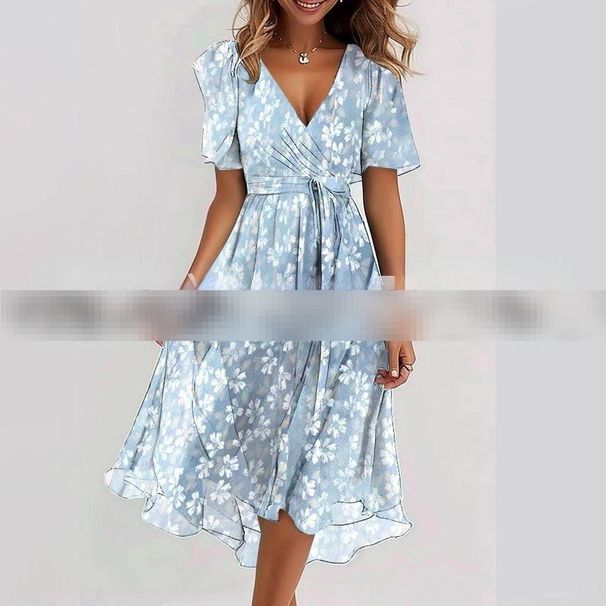 Women's Clothing Loose Casual V-Neck Floral Printed Dress Comfortable Hot Selling_ecoleips.com