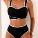 Women's High-Waisted Pleated Bikini Set Black And White Striped Two Piece Swimsuit with Bow Tie at the Back_ecoleips.com