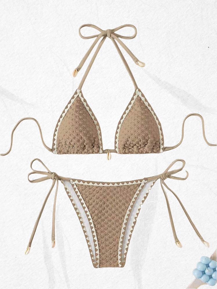 European American Style Bikini Halter Neck Straps Sexy Swimwear for Beach Vacation Polyester Regular Thickness Cross Border in Stock_ecoleips.com