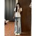 Vintage Light Blue Flared Jeans For Women – High-Waisted Wide-Leg Trousers With Retro Hem (S-5xl, Distressed Wash)_ecoleips.com