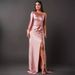 K New Women's Slanted Collar, Raglan Sleeves, Pleated Waist, Slit, Sexy Long Skirt_ecoleips.com