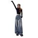 Retro Star-Embellished Flared Jeans For Women – Winter Fleece-Lined Wide-Leg Pants, High Waist & Stretch-Free (S-2xl)_ecoleips.com