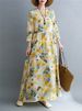 Cotton Long Sleeve Print Floral Vintage Dresses For Women 2025 Autumn Casual Loose Dress Femme Robe Office Lady Elegant Clothing_ecoleips.com