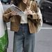 Gumanqu Retro Coffee Color Denim Short For Women, New Spring And Autumn Design, Loose Stand Collar Workwear Jacket Top_ecoleips.com