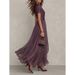 2026 Summer New V-neck Waist Ruffle Edge Temperament Dress European And American Cross-border Women's Clothing Purple Skirt_ecoleips.com