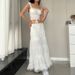 Winter Fashion Women's Square Neck Tie Up Lace Vest And Ruffle Skirt Set European American Export Style 2024 Spliced_ecoleips.com