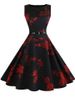 Floral Print Summer Dress Women Sleeveless Tunic Elegant Vintage Dress Belt Party Dresses Casual Sundress Vestido_ecoleips.com