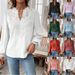 Women's Clothing Autumn V Neck Lace Stitching Solid Color Shirt Blouse Women's Clothing_ecoleips.com
