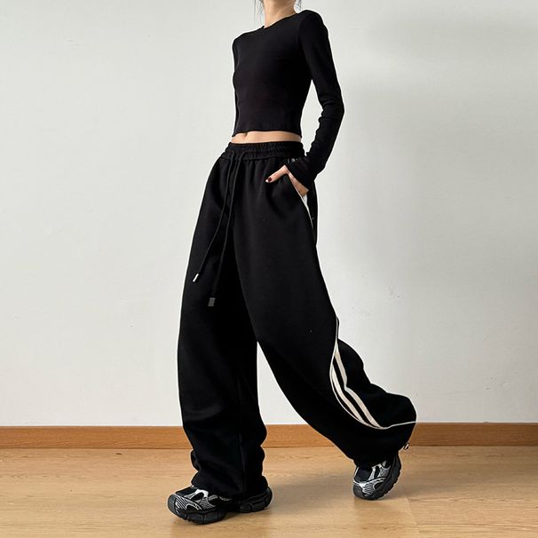 Women's Clothing Autumn And Winter Loose Slimming Sports Pants High Waist Drawstring Design Casual Lengthened Drawstring Wide Leg Sweatpants_ecoleips.com