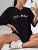 Women's Casual Black T-Shirt round Neck Short Sleeve Breathable Cotton Polyester Top Loose Letter Print for Spring/Autumn Summer_ecoleips.com