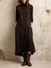 Women's Clothing Style High Neck Long Sleeve Dress For Women Elegant Stylish Solid Color Button Down Pocket Design_ecoleips.com