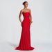 Women's Elegant Sleeveless Chiffon Long Dress D25DS477 European American Style Solid Color Strapless Patchwork with Ribbon Autumn Winter New_ecoleips.com