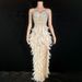 Women's Clothing Tube Top Feather High Slit Engagement Banquet Dress Company Annual Meeting Awards Ceremony Evening Dress_ecoleips.com