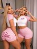 Women's Glitter Graphic Color Block Shorts Set Sleeveless Top And Shorts Two Piece Outfit_ecoleips.com