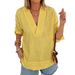 Women's V Neck Pullover Shirt Simple Solid Color Long Sleeved Loose Fit Cotton Linen Blend Style By European American 2026_ecoleips.com