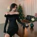 Winter Dress Sexy Slim Fit Wrap Hip Knitted Dress Off Shoulder Black Evening Dress Fashion Plush Party Prom Dress Women_ecoleips.com