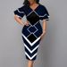 Elegant Women Dress 2021 Summer Fashion V Neck Short Sleeve Sexy Slim Dress Vintage Patchwork Casual Lady Party Dresses Vestido_ecoleips.com