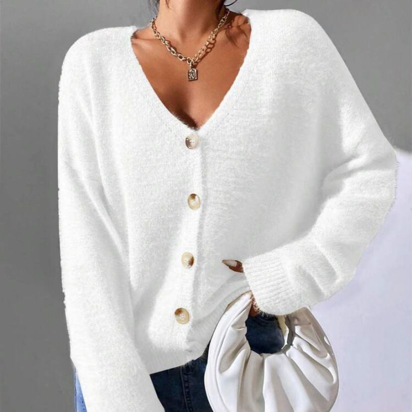 Women's Clothing Loose Long Sleeved V Neck Sweater Jacket Women's Faux Fur Knit Cardigan Oversized V-Neck Long Sleeve Sweater Coat For Fall & Winter_ecoleips.com