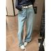 American Style High-Waisted Rhinestone Straight Wide Leg Jeans For Women Loose Fit Slimming Versatile Denim Spring 2026 New_ecoleips.com