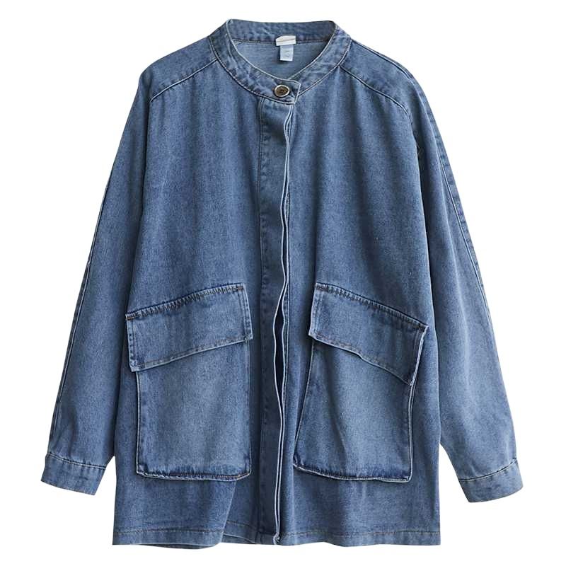 K Large Pocket Artistic Denim Jacket For Women, Loose New Style, Vintage Short Style, Plus Size Denim Jacket_ecoleips.com