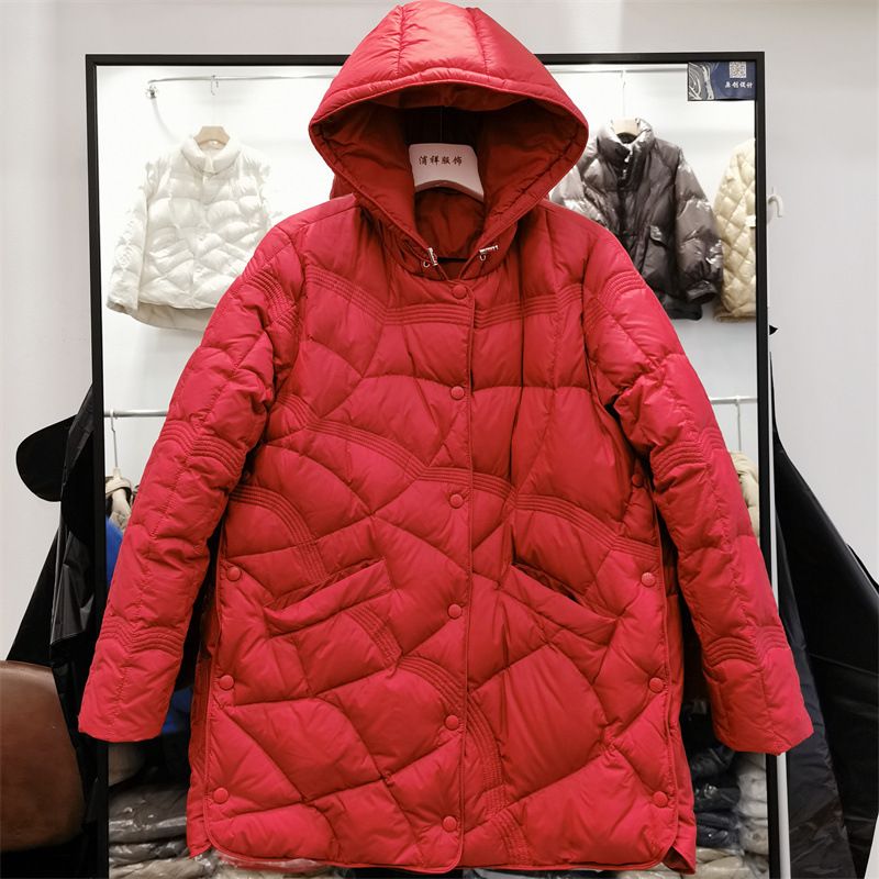 girl Girl Girl Mid-Length Jacket For Women, Lightweight, Hooded, Fashionable Design, 2025 Korean Version, New White Duck Down Winter_ecoleips.com