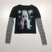 Women's Elegant Slim Fit round Neck Top Black And White Striped Patchwork Anime Cartoon Print Gothic Style New Stylish_ecoleips.com