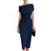 Women's Clothing Off The Shoulder Pleated Dress Fitted Waist Banquets Work Formal Wear Slit For Formal & Casual For Women_ecoleips.com