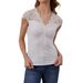 European And American Cross-border 2026 Fan-shaped V-neck Front Button Lace Splicing Slim-fit Short-sleeve T-shirt_ecoleips.com