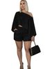 Women's Elegant Off-Shoulder Vacation Set Solid Color European And American Style Loose Top And Shorts Casual Two-Piece Outfit_ecoleips.com