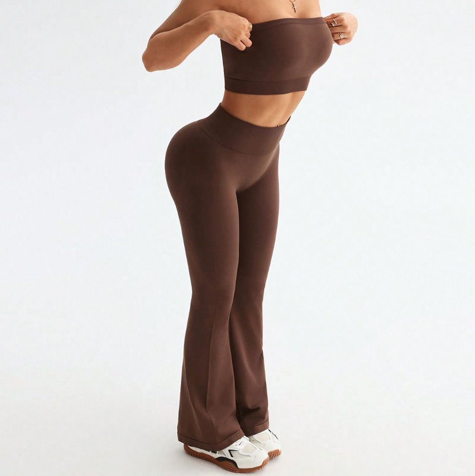 Women's Clothing Chest Wrap Vest Flared Pants Two Piece High Waist Abdomen Wide Leg Pants Leisure Sports Yoga Suit_ecoleips.com