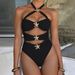 Women's Clothing Bikini Black One Piece Swimsuit Sexy Hollow Swimming Suit_ecoleips.com