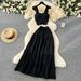 Women's Clothing Age Reducing And Refreshing Spring And Summer Vacation Style Short Sleeved Suspender Top + High Waisted Pleated Skirt Two Piece Suit_ecoleips.com