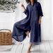 Women's Clothing Solid Color Casual Long Sleeved Jumpsuit Mid-Length Cotton Linen Shirt Romper_ecoleips.com