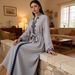 Elegant Saudi Abaya Dress With Embroidery & Belt – Long Sleeve Modest Islamic Wear (Grey, M-Xl) Cultural Events_ecoleips.com