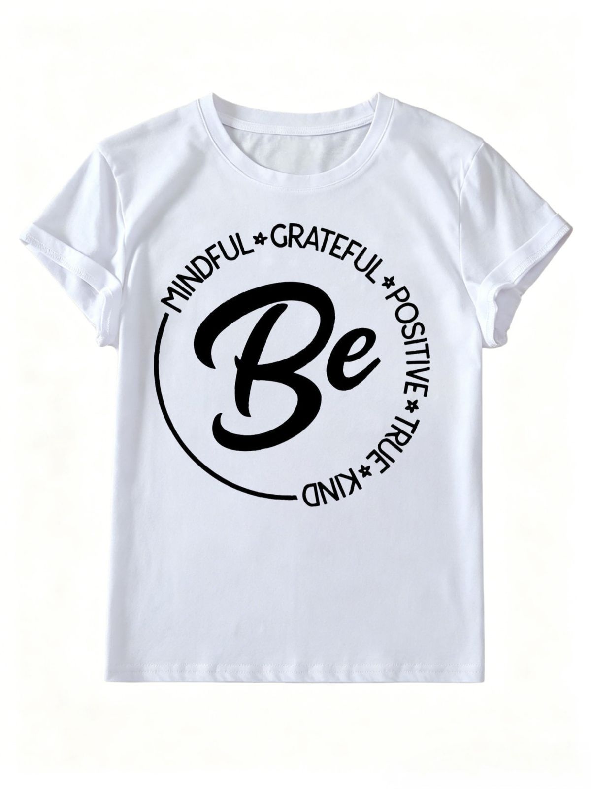 Women's Oversized T-Shirt Positive Circle Slogan Graphic Casual Loose Short Sleeve Daily Top_ecoleips.com