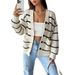 Voya Women's Autumn And Winter Gentle Style V-neck Striped Loose Knit Sweater Women's Cardigan Long Sleeved Jacket_ecoleips.com