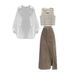 Women's Clothing Summer Outfit Complete Set For Women New Thin Shirt Striped Suspenders Denim Skirt Three Piece Suit_ecoleips.com
