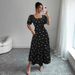 Women's European American Style Short Sleeve Long Dress Waist Cinching Bow Decoration Versatile Print Clothing_ecoleips.com