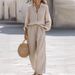 Women's Linen-Blend Shirt & Pants Set - Relaxed Notch Lapel Long Sleeve Outfit (S-XXXL) Breathable Workwear & Casual Suit_ecoleips.com
