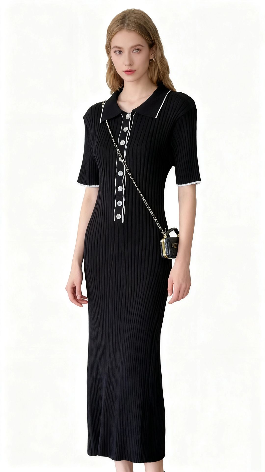 Women's Short Sleeve Lapel Ribbed Knit Button Front Bodycon Midi Dress – Spring Summer Casual Gown 2026_ecoleips.com