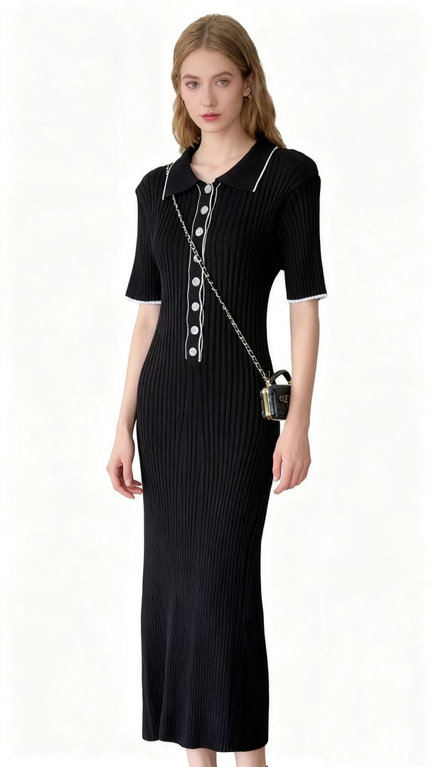 Women's Short Sleeve Lapel Ribbed Knit Button Front Bodycon Midi Dress – Spring Summer Casual Gown 2026_ecoleips.com