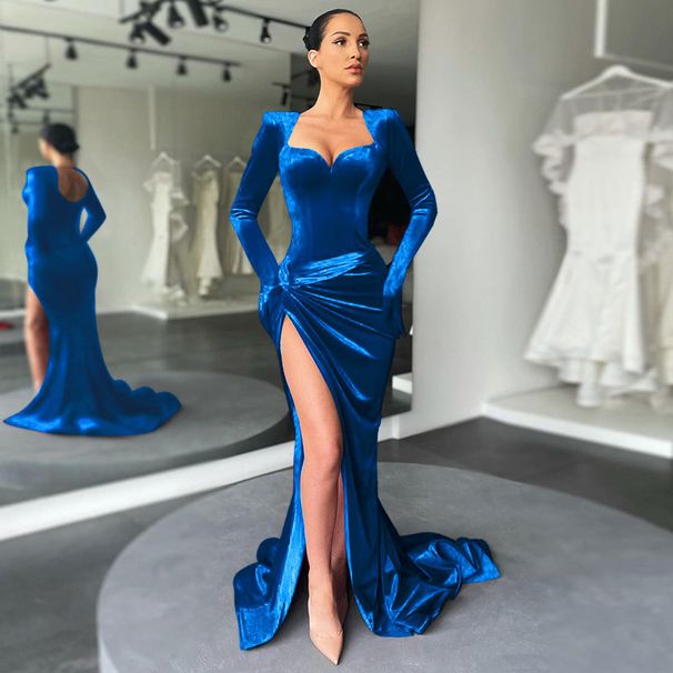 Women's Clothing Fashion Autumn And Winter New Style Temperament Slim Sexy Busty High Waist Gloves Velvet Dress Dress_ecoleips.com